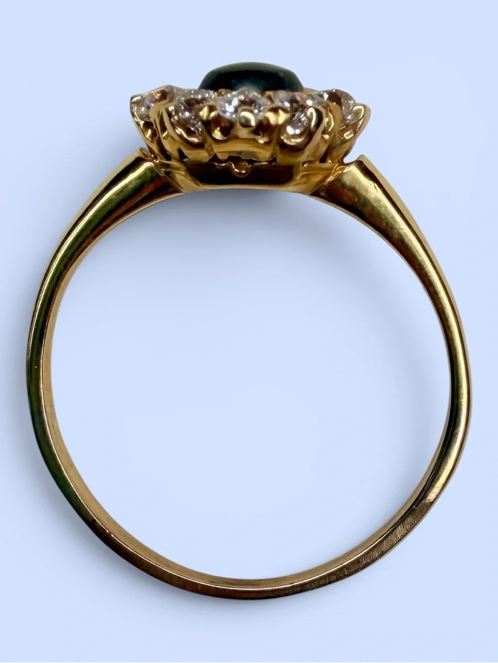 Old European Cut Diamonds .50ct & Jade Cabochon 14K Yellow Gold Ring Estate VTG